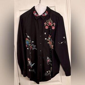 Anthropologie- pilcro embroidery buttondown, size xl